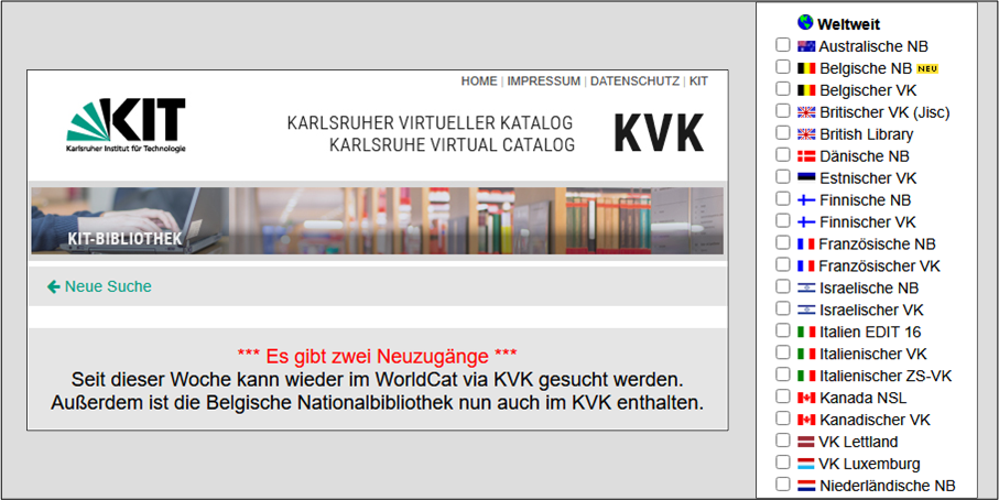 Screenshots aus dem KVK